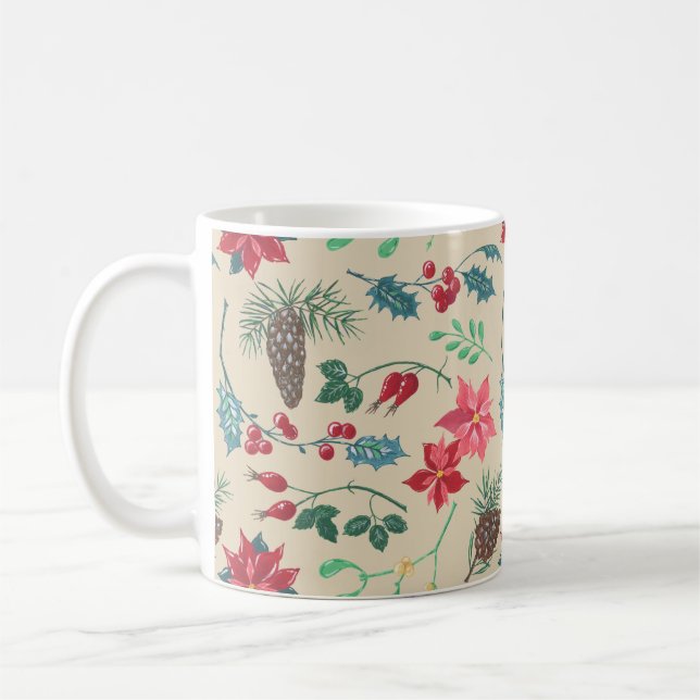 Traditionell botanisk jul (beige) kaffemugg (Vänster)
