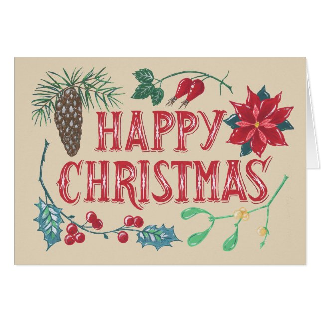 Traditionell botanisk jul hälsningskort (Framsidan Horizontal)