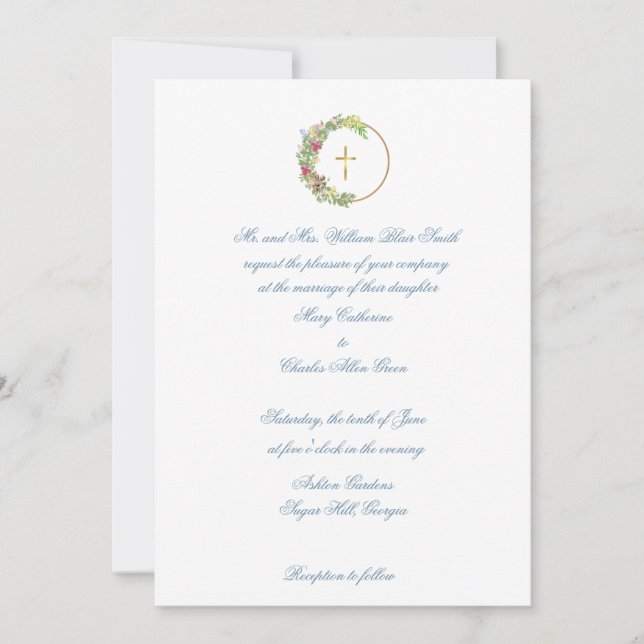 Traditionell bröllopsinbjudan, Blommigt med Kor Inbjudningar (Framsida)