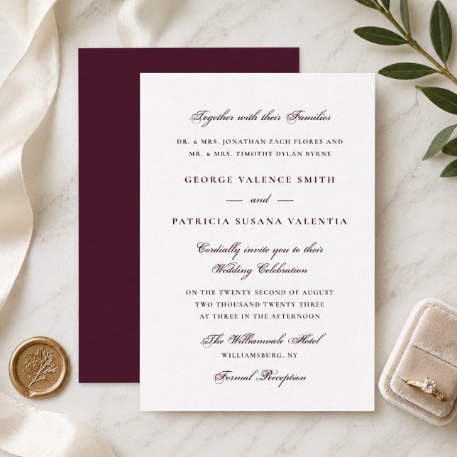 Traditionell burgundisk bröllopsfest inbjudningar (Skapare uppladdad)