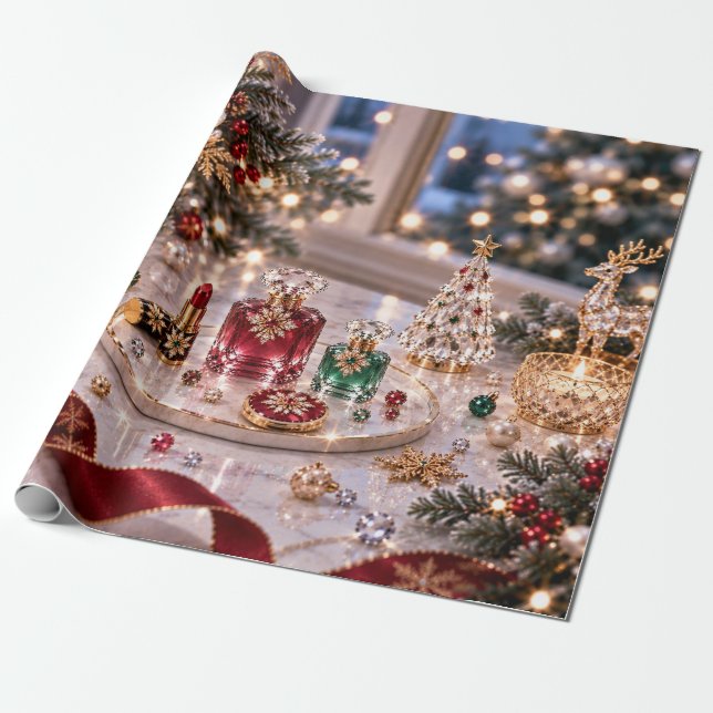 Traditionell burgundisk julskönhet presentpapper (Utrullad)