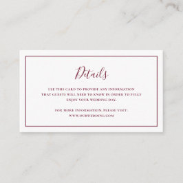 Traditionell Burgundy Elegant bröllop Tilläggskort