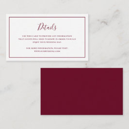 Traditionell Burgundy Elegant bröllop Tilläggskort