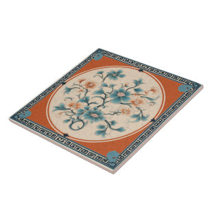 Traditionell China Orange Bläck FLOW Art 5 Kakelplatta