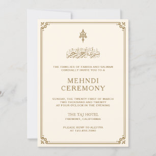 Traditionell Cream Guld Gräns Islamic Mehndi Inbjudningar