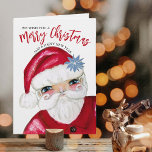 Traditionell cute Santa Vi önskar dig God jul Kort<br><div class="desc">Det här söta hälsningskortet "Vi önskar dig ett hälsningskort för God jul" har min handmålade klassiska tomten i rött och vitt accentuerad med blå poinsettia. Min festliga traditionella Santa och Poinsettias mönster är på ryggen. Texten kan redigeras helt på produktsidan.</div>