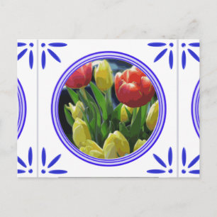 Traditionell Delft Blue Tile på nederländska Tulip Vykort