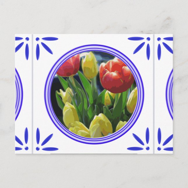 Traditionell Delft Blue Tile på nederländska Tulip Vykort (Framsida)