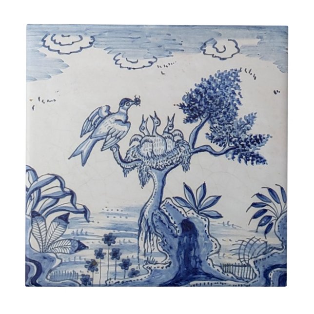 Traditionell Delft-panel med Birds-30 Kakelplatta (Framsidan)
