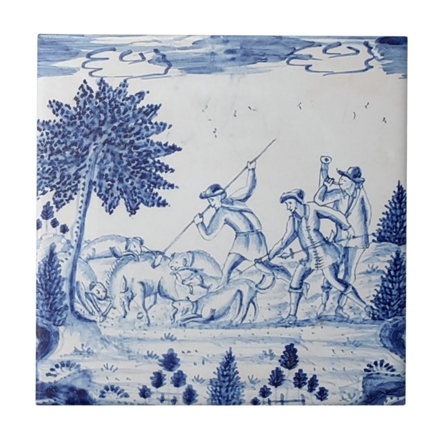 Traditionell Delft-panel med jägare-28 Kakelplatta (Framsidan)