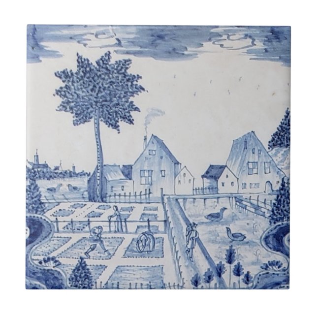 Traditionell Delft-panel med Land Gods-32 Kakelplatta (Framsidan)