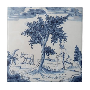 Traditionell Delft-panel med odlare och Cow-31 Kakelplatta