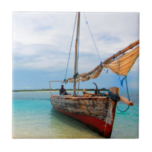 Traditionell dhow, Zanzibar, Tanzania Kakelplatta