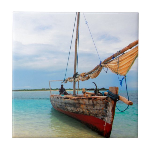 Traditionell Dhow, Zanzibar, Tanzania Kakelplatta (Framsidan)