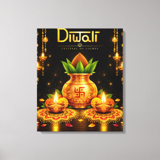 Traditionell Diwali Kalash och Diyas Festival Desi Canvastryck