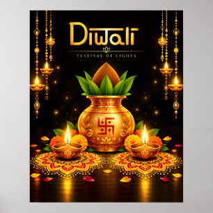Traditionell Diwali Kalash och Diyas Festival Desi Poster