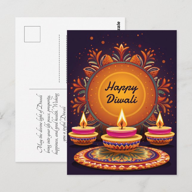 Traditionell Diwali med Diyas Vykort (Fram/baksida)