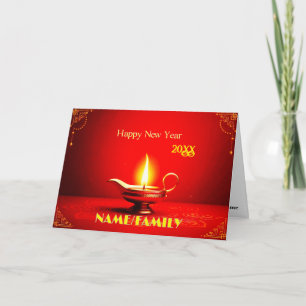 Traditionell Diya-lampa – Elegant Gott Nytt År Helgkort
