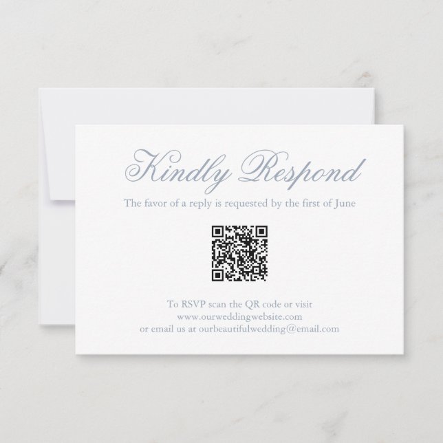 Traditionell Dusty Blue Forme QR-kod Bröllop OSA Kort (Framsida)
