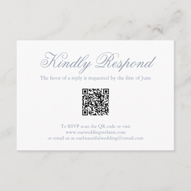 Traditionell Dusty Blue Forme QR-kod Bröllop OSA Kort (Framsida)