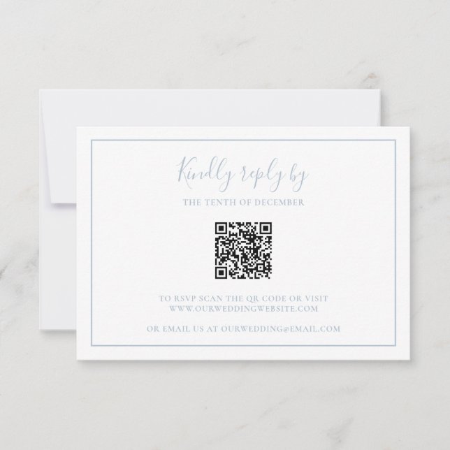 Traditionell Dusty Blue QR-kod Elegant bröllop OSA Kort (Framsida)