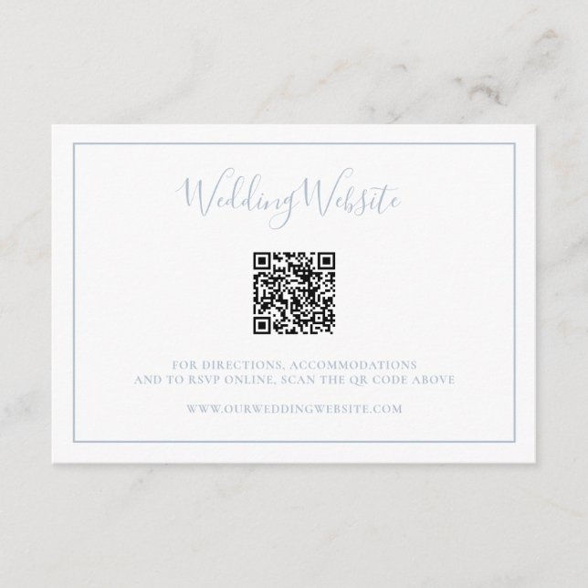 Traditionell Dusty Blue QR-kod Elegant bröllop Tilläggskort (Framsida)