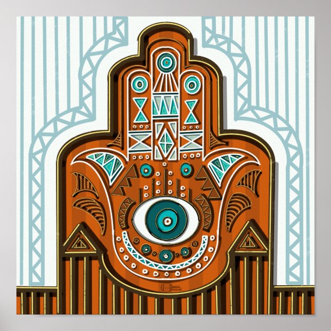 Traditionell egyptisk Hamsa Khamsa Hand från Fatim Poster (Framsidan)