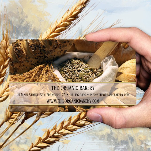 Traditionell ekologisk brödbageri visitkort (Business card featuring an image of breads and grains. Beautiful for a bread or organic bakery)