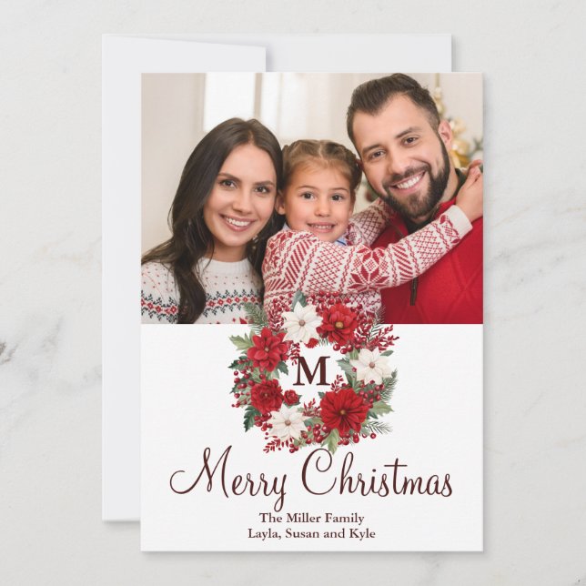 Traditionell Elegant av Monogram julkrans Julkort (Framsida)