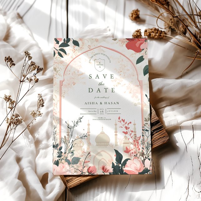 Traditionell Elegant Blommigt Islamiska Bröllop Spara Datumet (Skapare uppladdad)