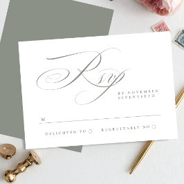 Traditionell Elegant Calligraphy Grått Grönt Bröll OSA Kort