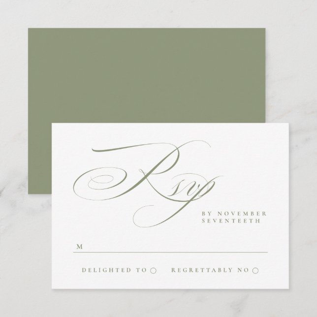 Traditionell Elegant Calligraphy Sage Grönt Bröllo OSA Kort (Fram/baksida)