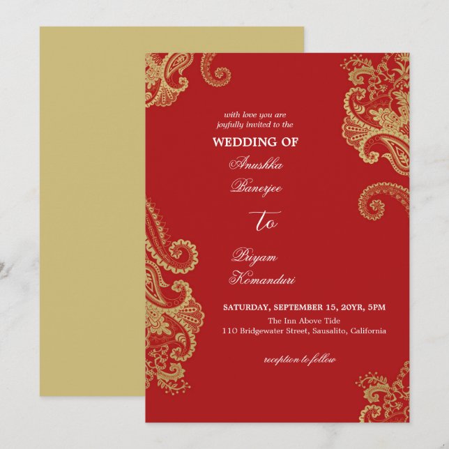Traditionell Elegant Henna kulturellt Bröllop Inbjudningar (Fram/baksida)