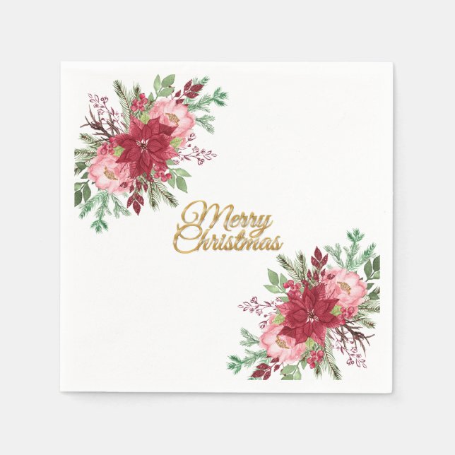 Traditionell Elegant jul Poinsettia Cocktail Pappersservett (Framsidan)