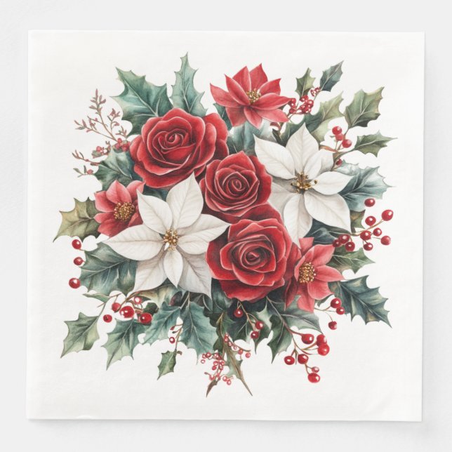 Traditionell Elegant jul Poinsettia Pappersservett (Framsida)
