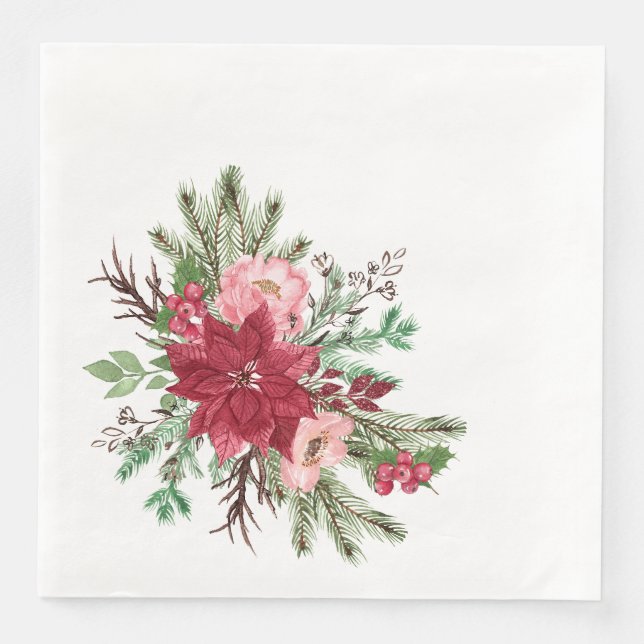 Traditionell Elegant jul Poinsettia Pappersservett (Framsida)