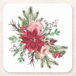 Traditionell Elegant jul Poinsettia Underlägg Papper Kvadrat