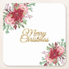 Traditionell Elegant jul Poinsettia Underlägg Papper Kvadrat