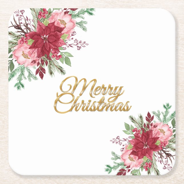 Traditionell Elegant jul Poinsettia Underlägg Papper Kvadrat (Framsidan)
