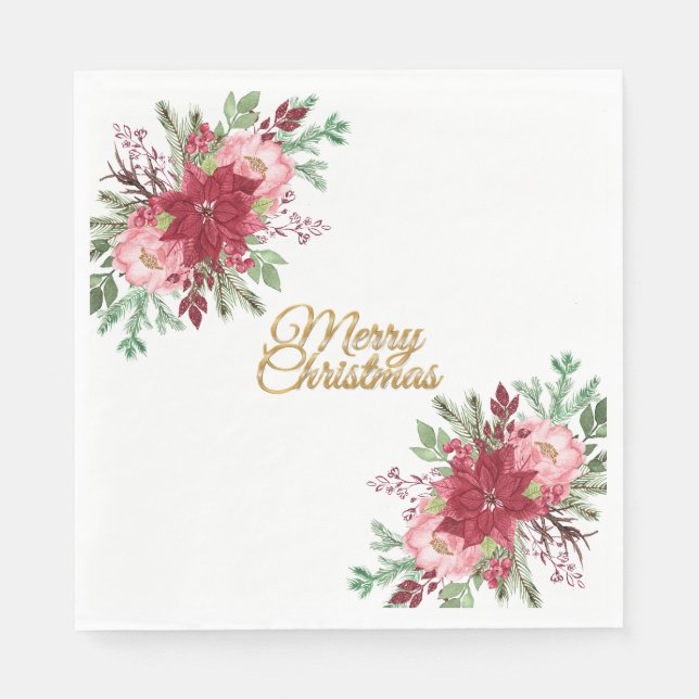 Traditionell Elegant - julklapp för Poinsettia Pappersservett (Framsidan)