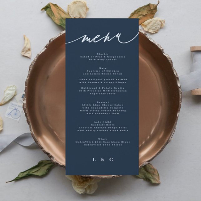 Traditionell Elegant - marinblått monogram Meny (Skapare uppladdad)
