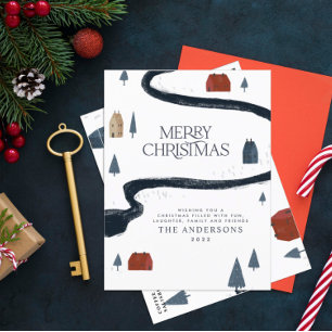 Traditionell elegant, rustik jul snö under vintern helg vykort