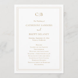 Traditionell enkel monogram Elegant Guld Bröllop Program