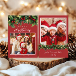 Traditionell familjejuldkort med järnek inbjudningar