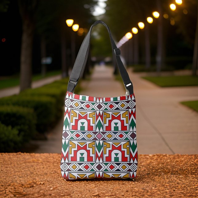 Traditionell färglös afrikansk tribe Mönster City Axelväska (Traditional Colorful African Tribe Patterns City Crossbody Bag Park Bench)