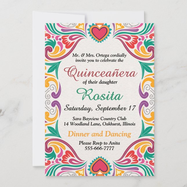 Traditionell Fiesta Spansk Border Quinceanera Inbjudningar (Framsida)