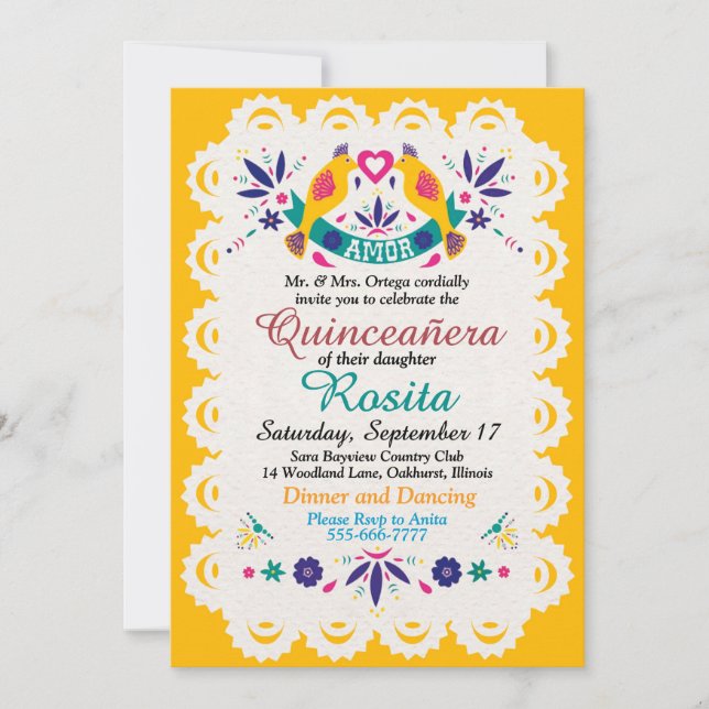 Traditionell Fiesta Spansk Gräns Quinceanera Inbjudningar (Framsida)