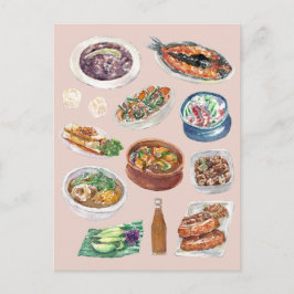 Traditionell filippinmat i vattenfärgspinoy vykort