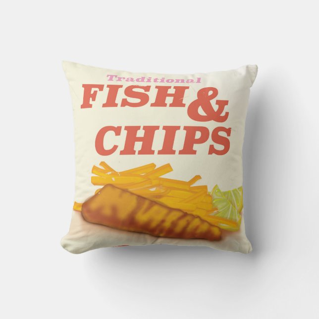 Traditionell fisk och Chip vintage affisch Kudde (Framsida)