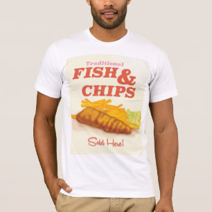 Traditionell fisk och chipvintage affisch t-shirt